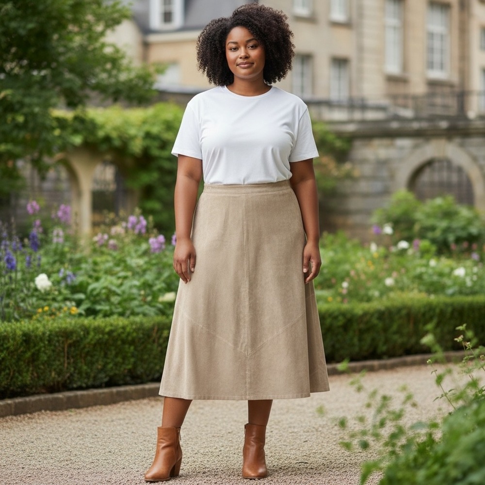 Newport News Tan Suede Leather Midi Skirt G3453 Womens Plus Size 20 A-Line Zip
